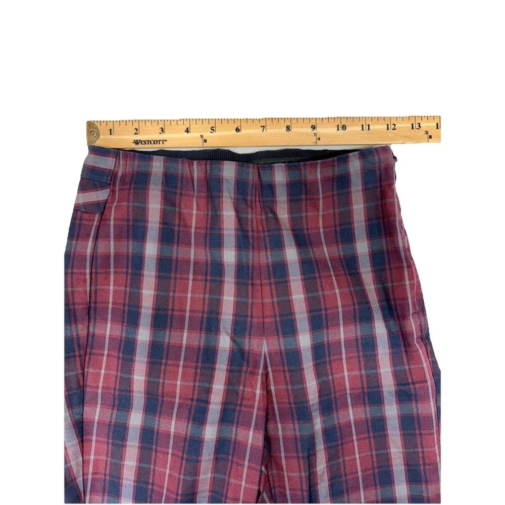 Rag & Bone Simone Pants Womens Size 0 Red Blue Plaid High Rise Dark Academia